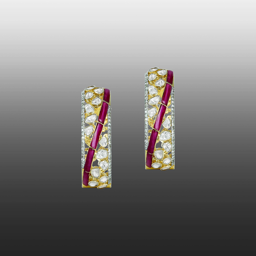 Polki Hoop Earrings with Red Talafs